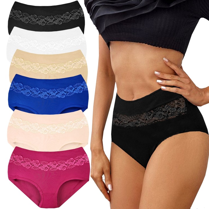 6x ODDYCHAJĄCE BAMBUSOWE MAJTKI FIGI KORONKOWE Z WYSOKIM STANEM 3XL #25