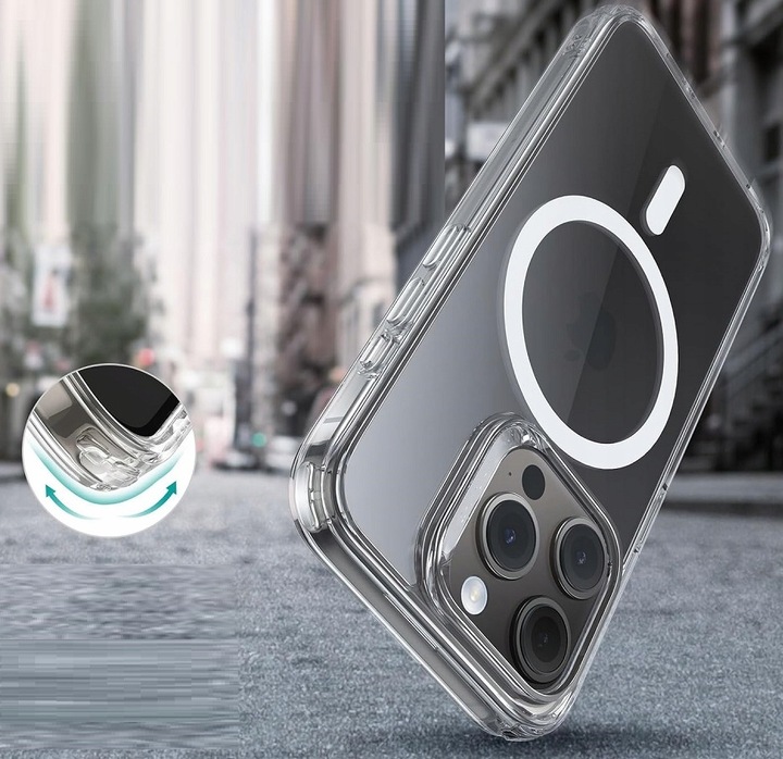 Etui Do iPhone 15 PRO MAX +Szkło 9H WZMACNIANE 360° do MAGSAFE CLEAR CASE