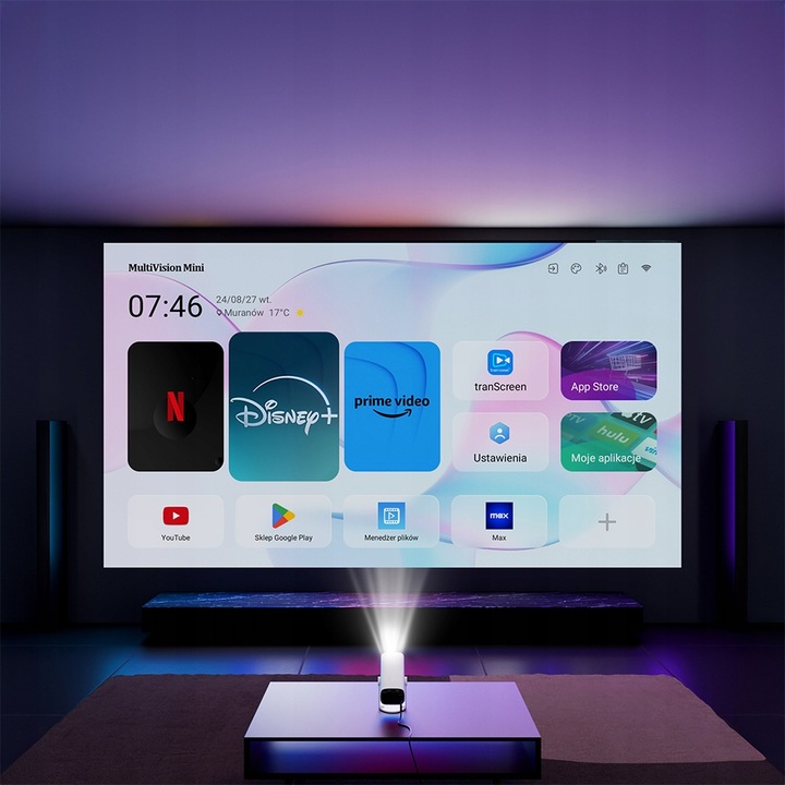 PROJEKTOR RZUTNIK PRZENOŚNY SMART MINI Android 12 TV WiFi BT +HDMI +ETUI