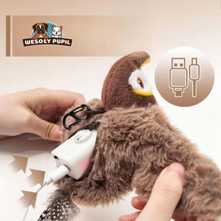 Zabawka dla kota INTERAKTYWNA latający PTAK z dźwiękiem na USB z