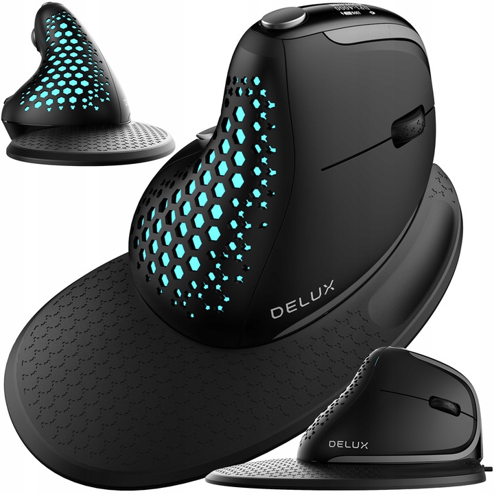 Bezprzewodowa Myszka Pionowa Delux M618xsd Bluetooth 2.4g Rgb Czarna