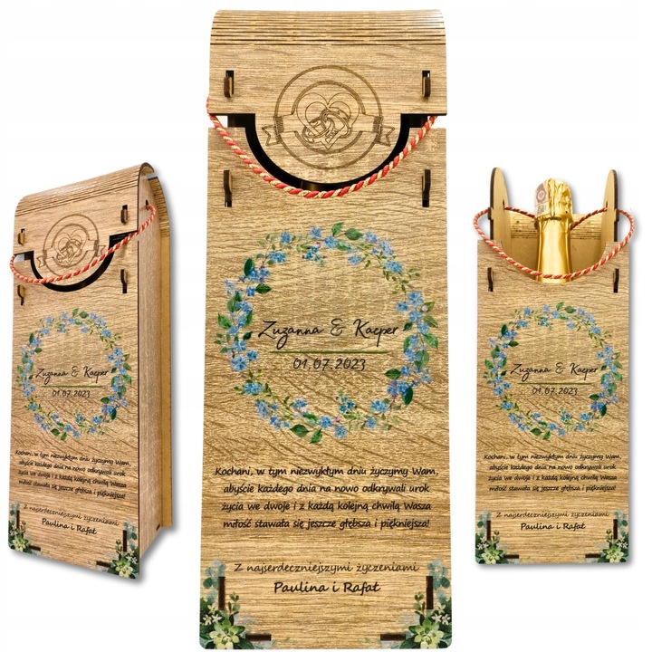 Pudełko na Wino z Nadrukiem Prezent Ślub Wesele