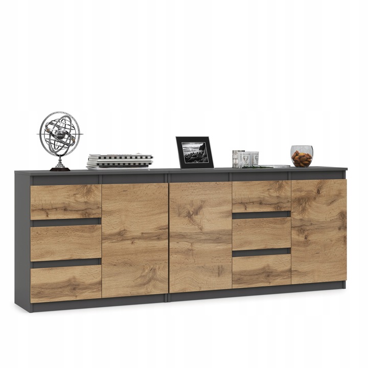 Komoda Szafka Zestaw 2szt POJEMNA Szuflady Grafit Dąb Wotan NATALIA