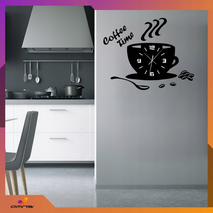 Zegar ścienny kuchenny filiżanka kawy do kuchni kawiarni czarny efekt 3D