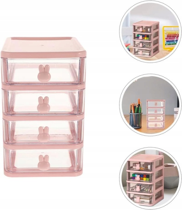 ORGANIZER plastikowy przezroczysty POJEMNIK Z 4 SZUFLADY RÓŻOWY