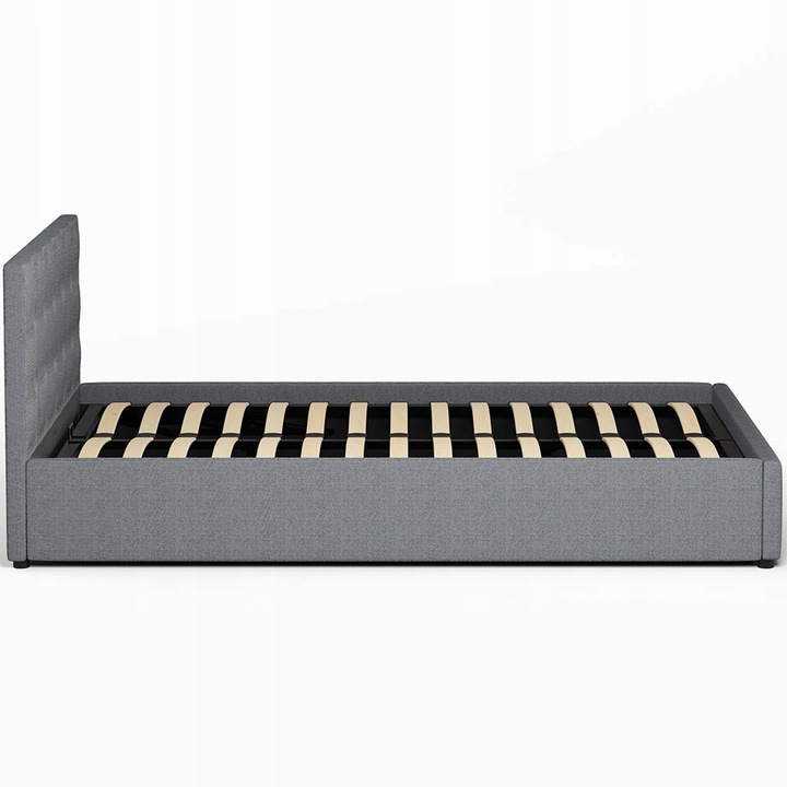 Łóżko tapicerowane 140×200 z pojemnikiem i zagłówkiem Mira szare