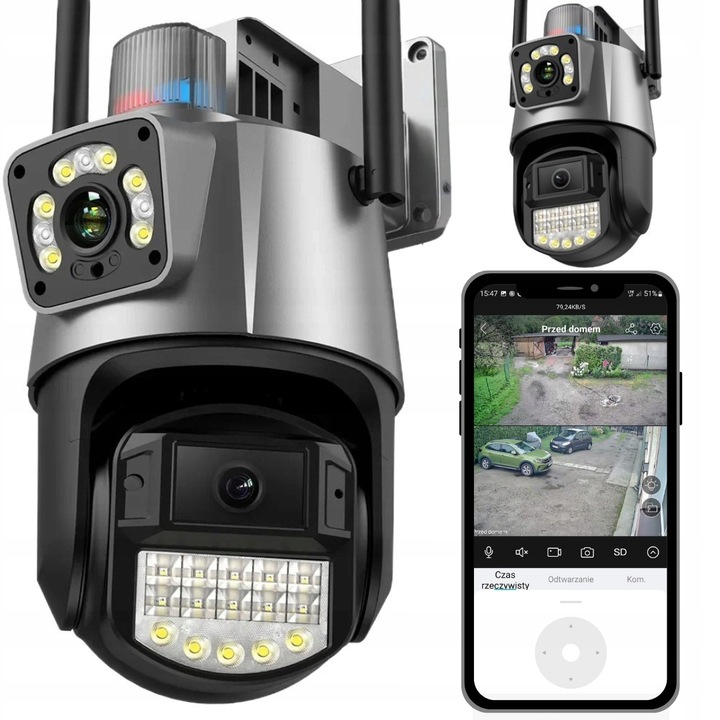 PODWÓJNA KAMERA IP 2W1 ZEWNĘTRZNA OBROTOWA WIFI 2x 3MPx FULL HD+ MONITORING