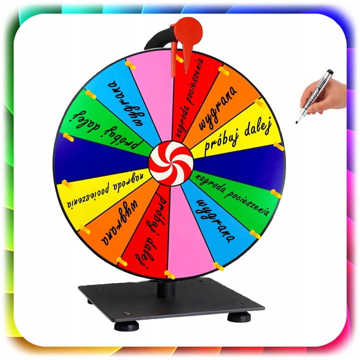 KOŁO FORTUNY SUCHOŚCIERALNE GRA DLA DZIECI LOTERIA IMPREZY 50CM +