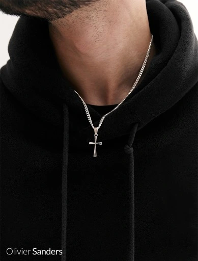 SREBRNY ŁAŃCUSZEK Z KRZYŻYKIEM NASZYJNIK MĘSKI PANCERKA 925 GRAWER CHŁOPAKA