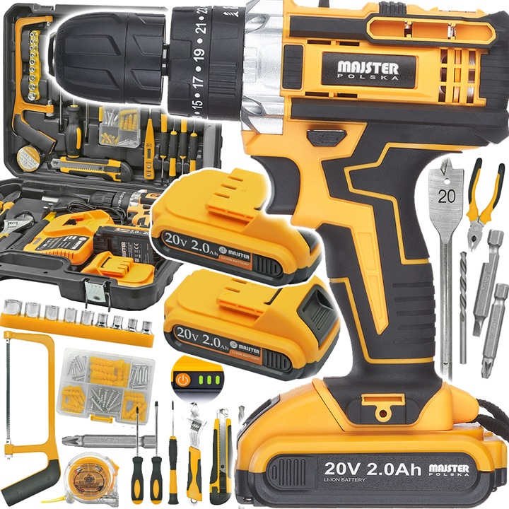 UDAROWA Wiertarka Wkrętarka AKUMULATOROWA WALIZKA 2xAKU 20V BITY