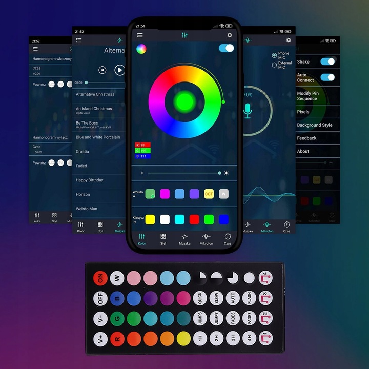 TAŚMA LED RGB 5m Ledy 5050 Listwa 5V KOLOROWA NA PILOTA + APLIKACJA