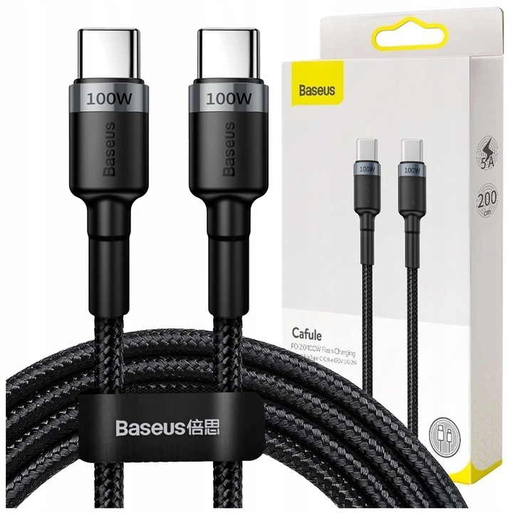 BASEUS KABEL USB-C TYP C 100W 5A PD QC SZYBKI MOCNY PRZEWÓD W OPLOCIE 2M