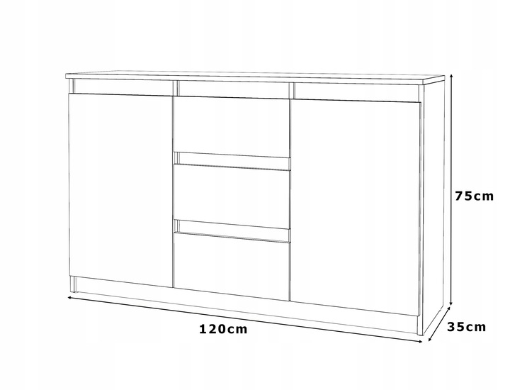 Komoda 120cm szafka z szufladami Antracyt Wotan Aga lux do salonu duza