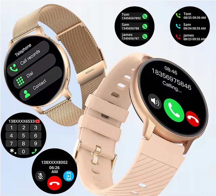 SMARTWATCH ZEGAREK DAMSKI POLSKIE MENU ROZMOWY WIADOMOŚCI 4 PASKI