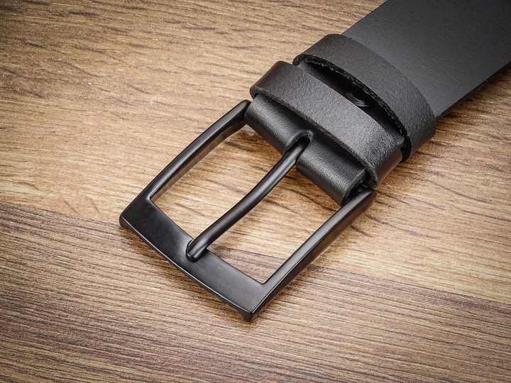 Pasek do Spodni Skórzany Męski Klamra Czarna Metal na Prezent 120cm