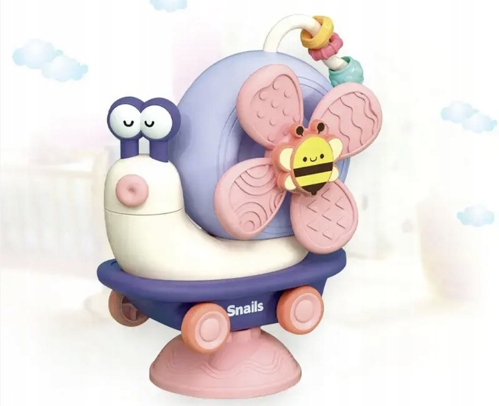 INTERAKTYWNY SENSORYCZNY ŚLIMAK 4w1 SPINER Z PRZYSSAWKĄ DLA NIEMOWLĄT
