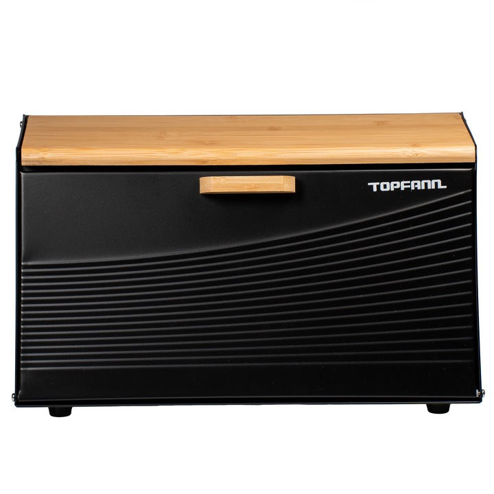 DUŻY CHLEBAK METALOWY Z DESKĄ POJEMNIK NA PIECZYWO CHLEB CZARNY BAMBUSOWY