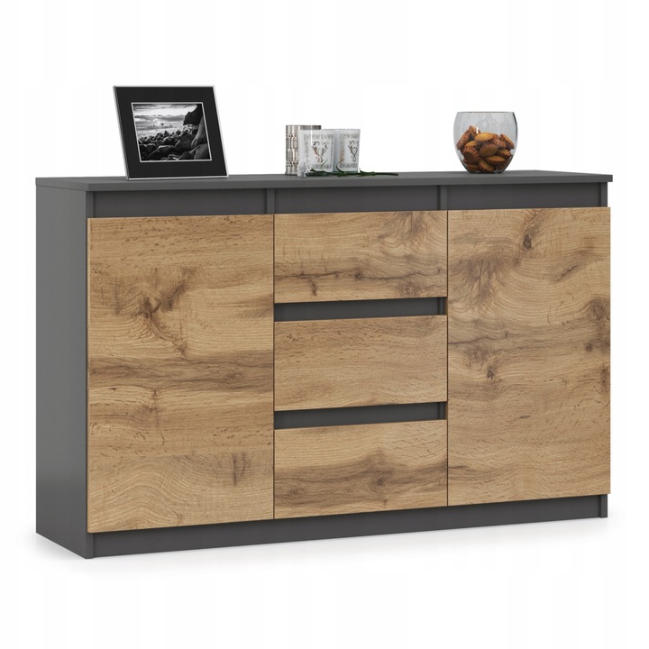 Komoda Szafka Zestaw 2szt POJEMNA Szuflady Grafit Dąb Wotan NATALIA