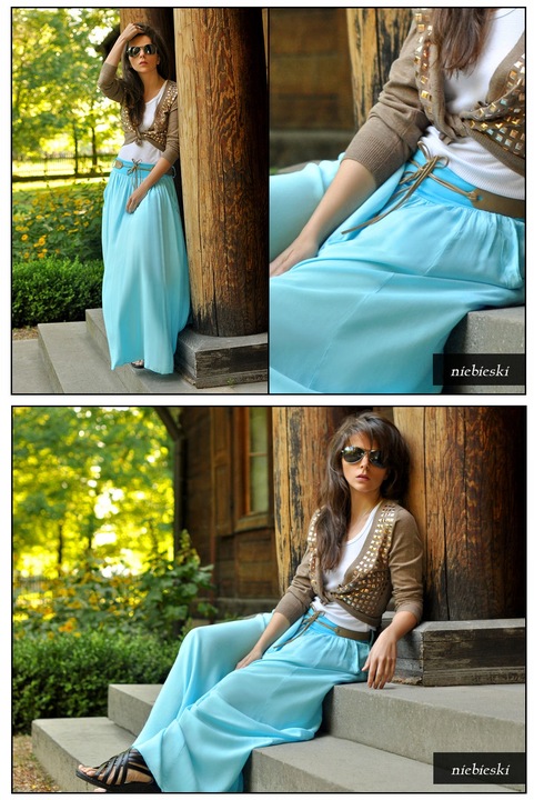 Długa rozkloszowana spódnica styl BOHO chaber