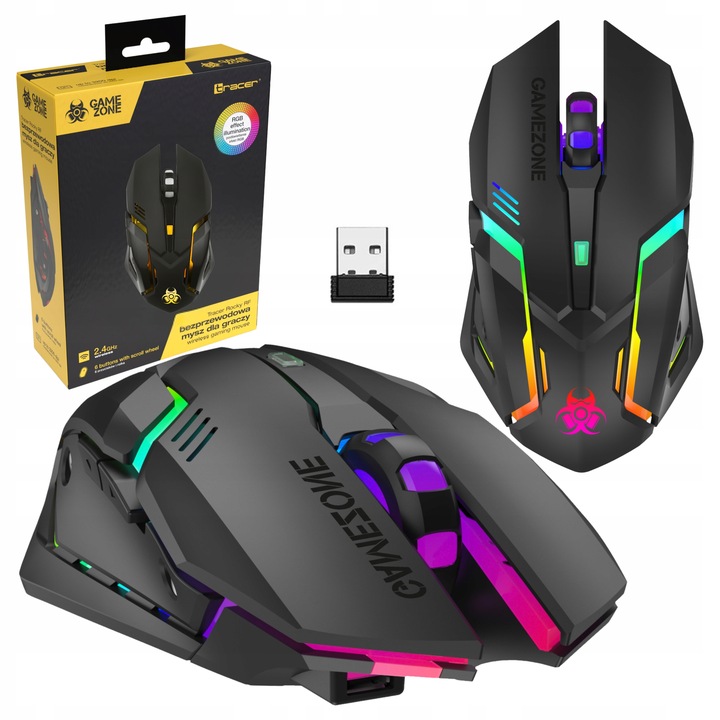 MYSZKA GAMINGOWA MYSZ DLA GRACZY BEZPRZEWODOWA KOMPUTEROWA LED RGB 3200 DPI