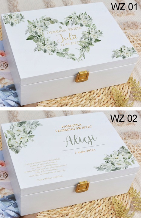 PUDEŁKO białe KOMUNIA prezent NADRUK pamiątka IMIĘ