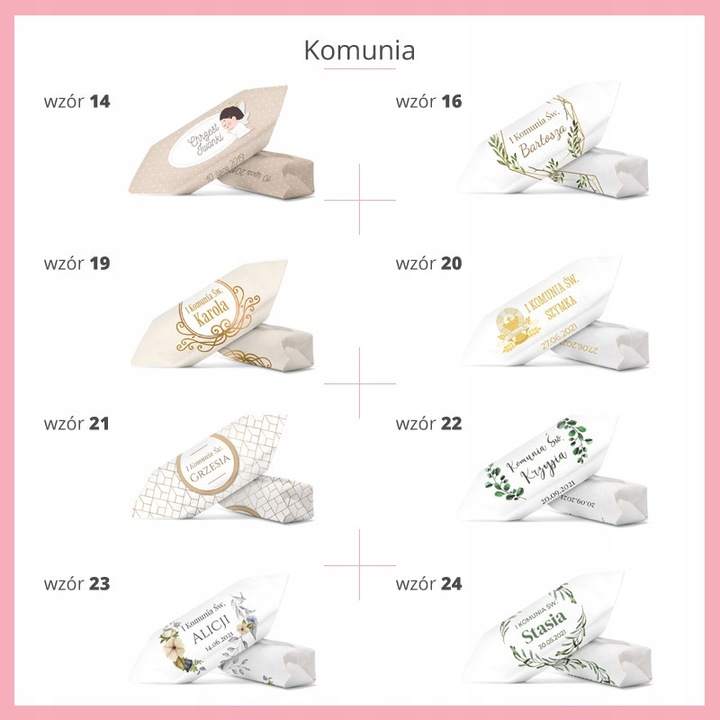 KRÓWKI NA ŚLUB CHRZEST KOMUNIĘ 1 KG Personalizowane krówki prezentowe