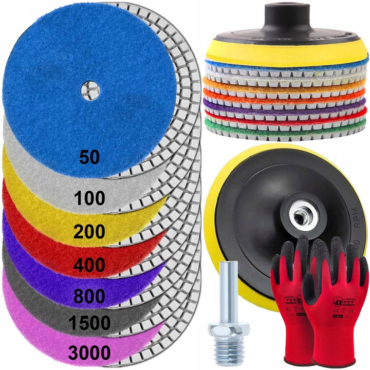 ZESTAW TARCZE DIAMENTOWE DO SZLIFOWANIA I POLEROWANIA PŁYTEK KRAWĘDZI