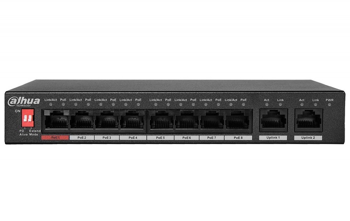 Switch PoE Dahua 8-portowy (Switch PoE 8+2, 1xHiPoE, Uplink 1000Mbps, 96W)