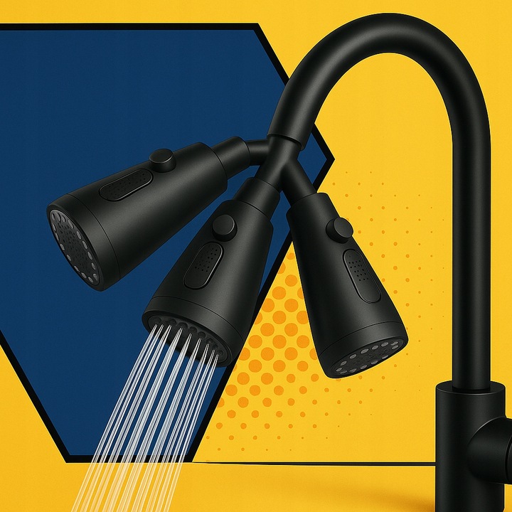 PRZEDŁUŻACZ KRANU KUCHENNEGO AERATOR PERLATOR 3 FUNKCJE 360° CZARNY