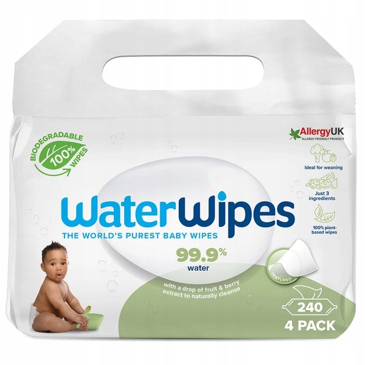 WaterWipes Chusteczki nawilżane 4x60 99,9 % WODY BIO DLA DZIECI