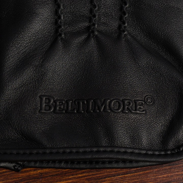 Rękawiczki skórzane męskie klasyczne DOTYKOWE z polarkiem miś