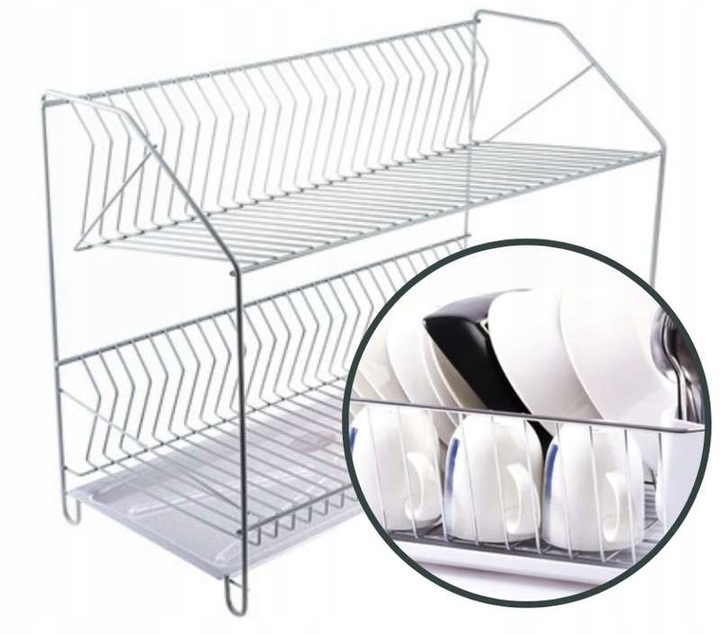 Suszarka do naczyń z tacką 2-poziomowa 50 cm osączarka ociekacz biała