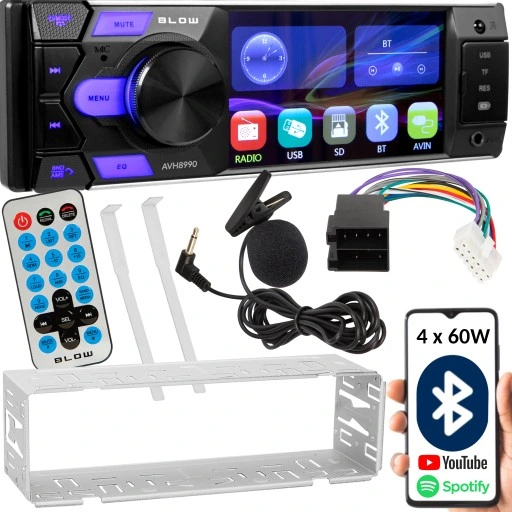 RADIO SAMOCHODOWE 1-DIN BLUETOOTH USB SD RDS MIKROFON PILOT BATERIA ZESTAW