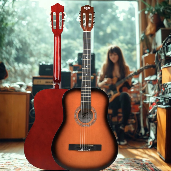 GITARA KLASYCZNA 4/4 DO NAUKI DLA POCZĄTKUJĄCYCH STROIK + KOSTKI + AKORDY