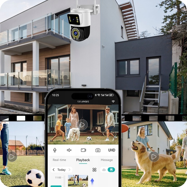 PODWÓJNA KAMERA WIFI IP SMART ZEWNĘTRZNA OBROTOWA 4K 8MPX DETEKCJA ALARM