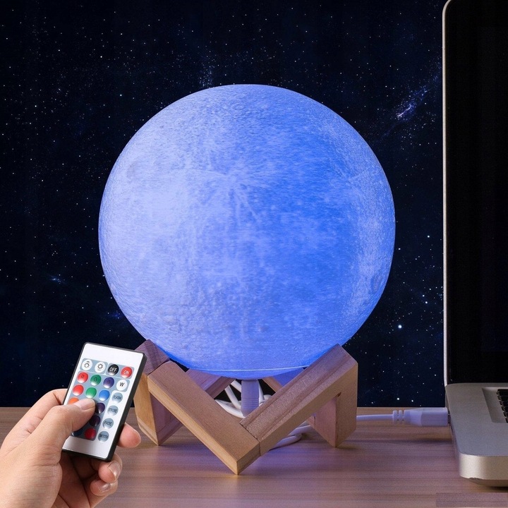 LAMPKA NOCNA LAMPA 3D Księżyc 48cm MOON LIGHT RGB Projektor Gwiazd + pilot