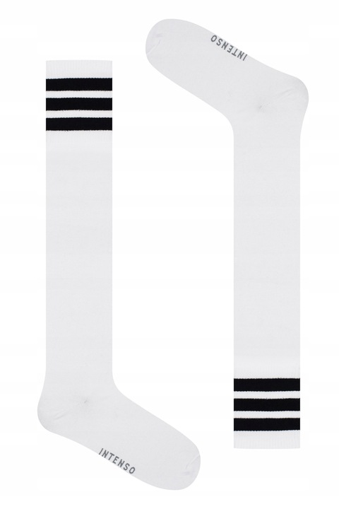 Zakolanówki bawełniane Intenso w paski BIAŁE PL