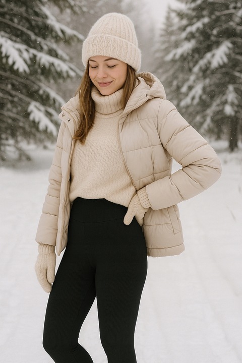 OCIEPLANE LEGGINSY W PRĄŻEK BAMBUSOWE wysoki stan CIEPŁE KRYJĄCE