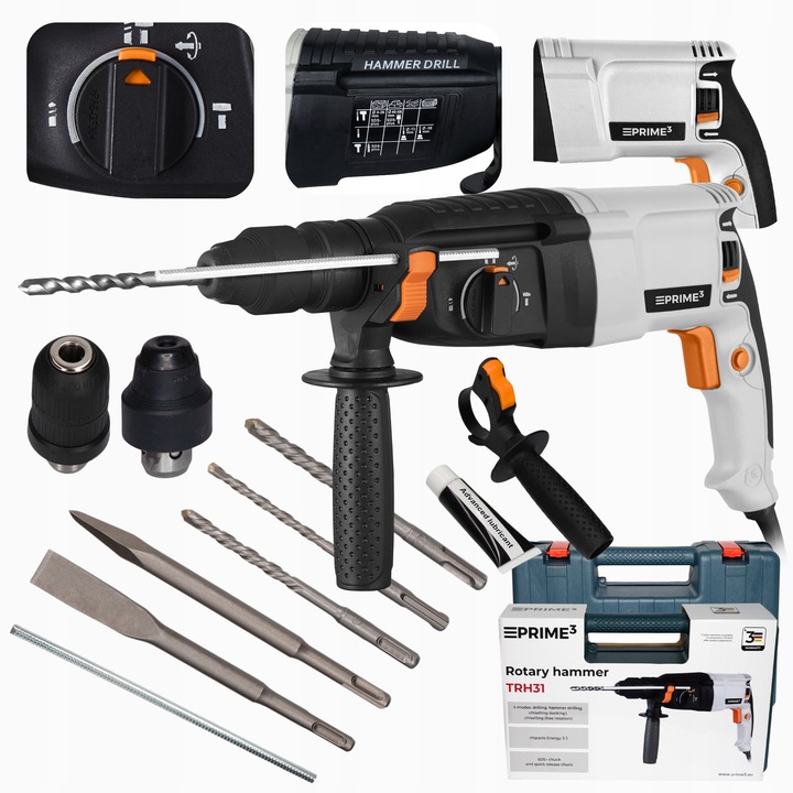 MŁOTOWIERTARKA MŁOT UDAROWY SDS+ 3J MOCNA 5300 BPM WALIZKA SAMOZACISK