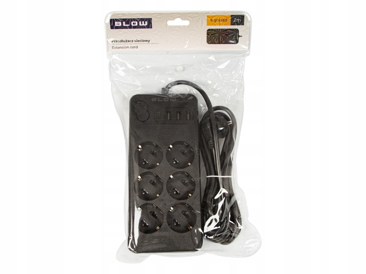 PRZEDŁUŻACZ LISTWA ZASILAJĄCA WŁĄCZNIK 3x USB 6 GNIAZD 2m USB TYP-C