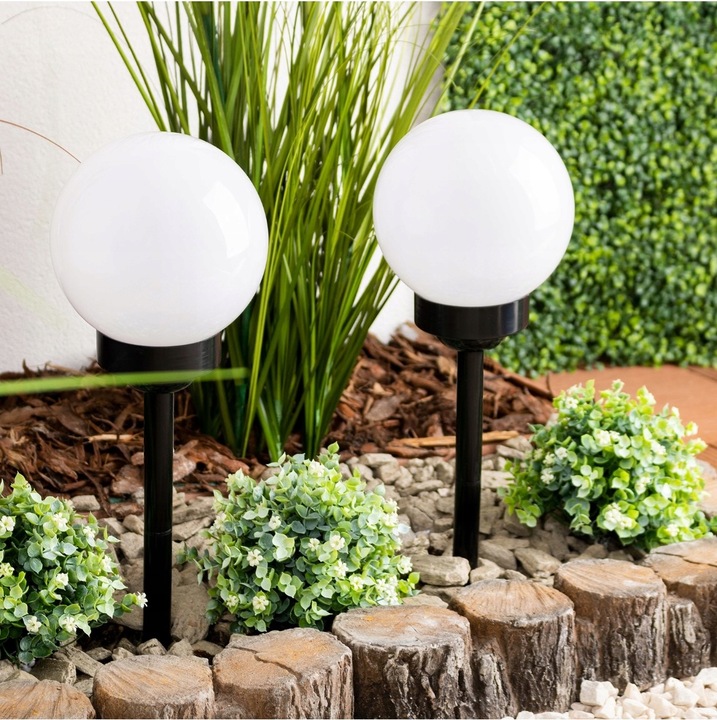 Lampy Solarne Ogrodowe LED Kula Wbijana Słupek Do Ogrodu 10cm Biała