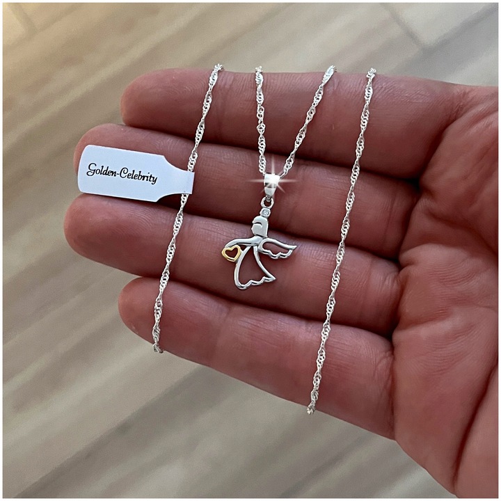 SREBRNY ŁAŃCUSZEK KOMUNIJNY I MEDALIK ANIOŁEK DLA DZIEWCZYNKI 925 + GRAWER