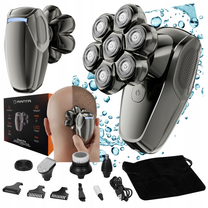 GOLARKA MĘSKA 7 Głowic TRYMER 7D DO GŁOWY BRODY NOSA Tytanowe Ostrza