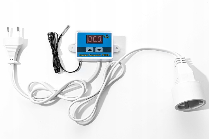 REGULATOR TEMPERATURY TERMOSTAT ELEKTRONICZNY Z GNIAZDKIEM i WTYCZKĄ 230V