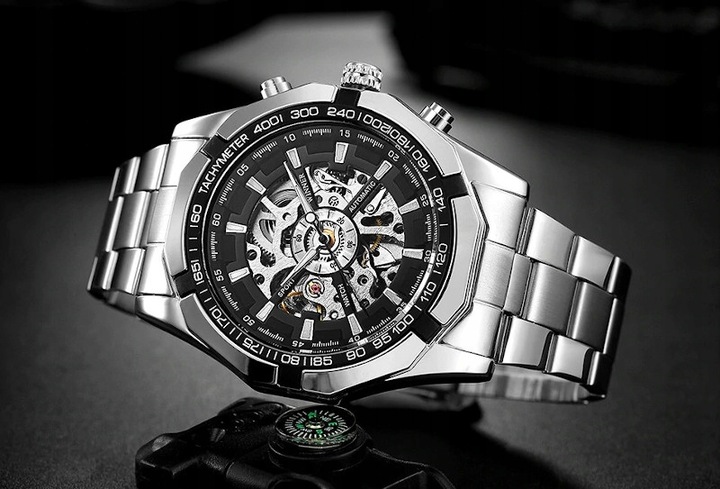 ZEGAREK MECHANICZNY MĘSKI AUTOMATYCZNY STALOWY LUKSUSOWY WINNER +