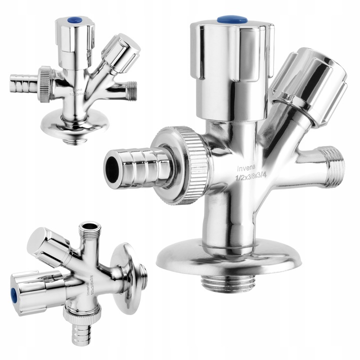 ZAWÓR KUREK KOMBI KOMBINOWANY DO BATERII PRALKI ZMYWARKI KĄTOWY 1/2x3/8x3/4