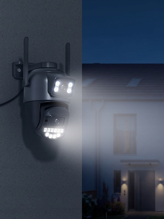 PODWÓJNA KAMERA 2W1 ZEWNĘTRZNA OBROTOWA IP WIFI 2x 5MPX QUAD HD MONITORING