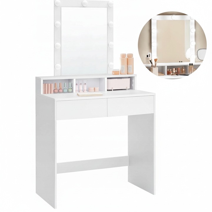 Toaletka biała lustro kosmetyczna oświetlenie 9 LED