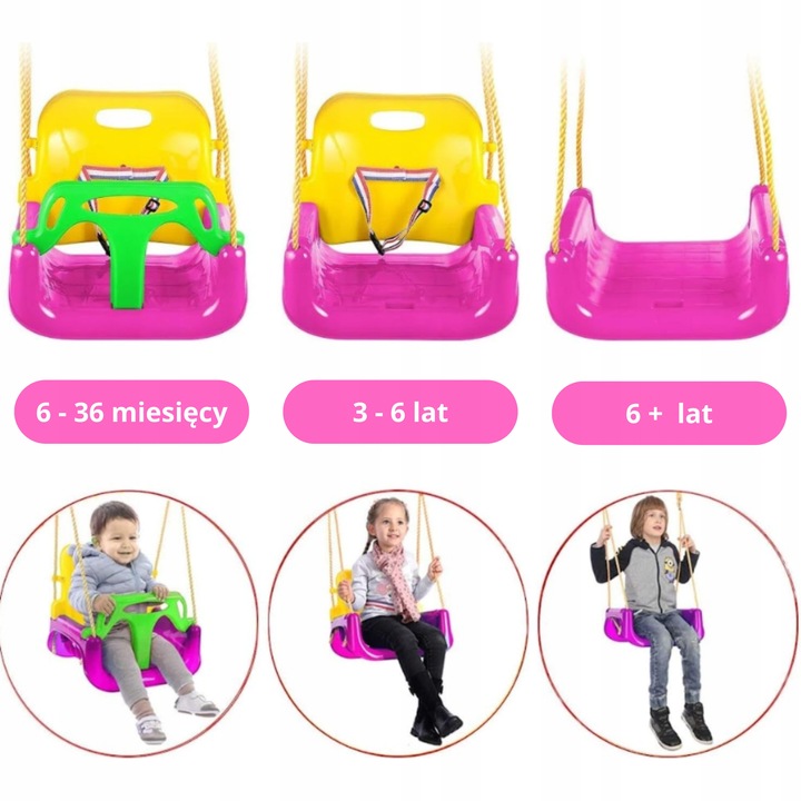 Huśtawka Ogrodowa Modułowa domowa dla Dzieci 3w1 Mocna na Linach Bezpieczna