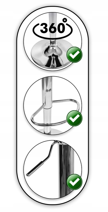 Hoker Krzesło Barowe Obrotowe Ekoskóra Regulowane Tapicerowane